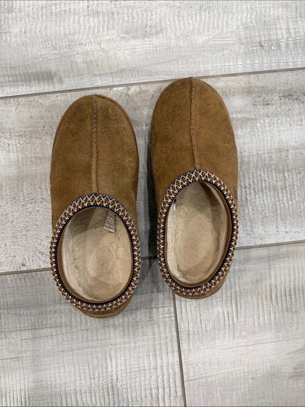 UGG Brown Suede Slip-On Clogs with Beaded Trim